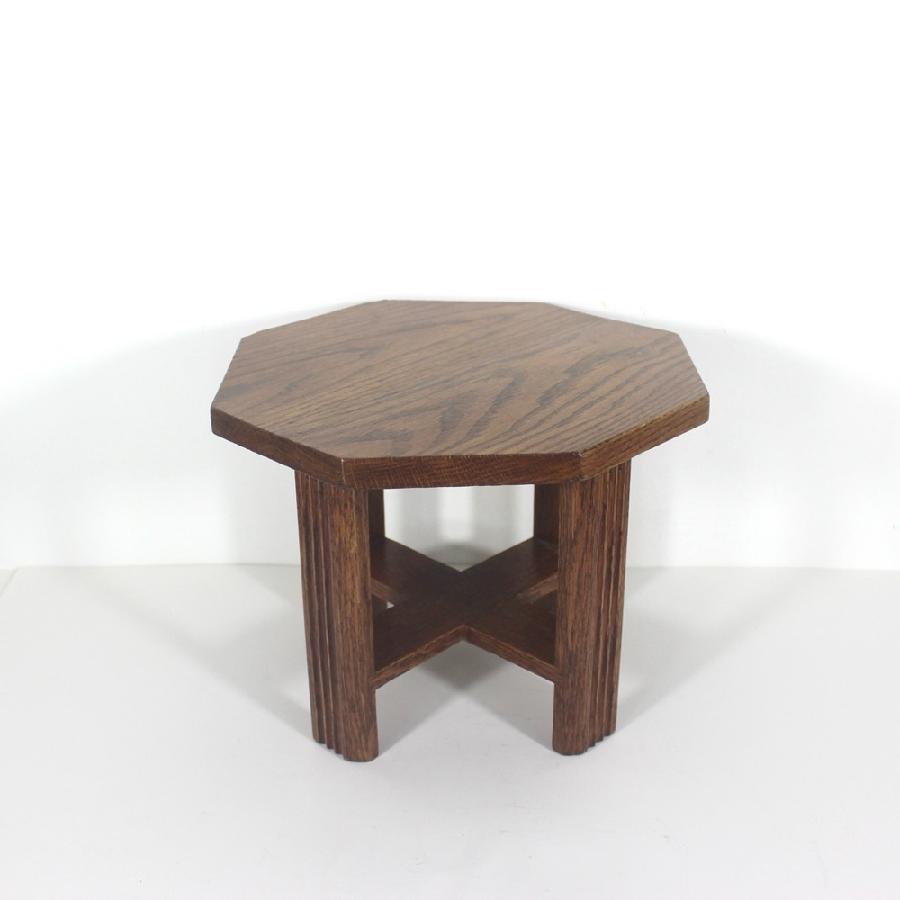 Vintage Oak Wood Octagonal Stool or Plant Stand - Picture 7 of 14